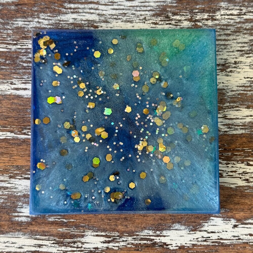 Blue Gold Galaxy Glitter Resin Drink Coasters Set of 4 House Housewarming Gift - Picture 2 of 7